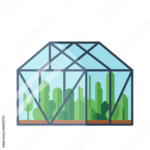 Greenhouse filled with green plants and cacti.
