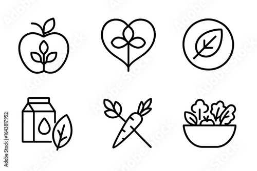 Healthy and organic food icons representing sustainability and nutrition on a clean background