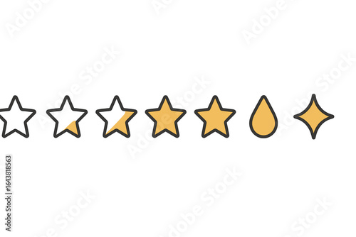 Colorful star rating scale showing different levels of satisfaction from one to five in a playful design
