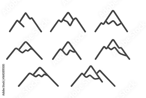 Mountain silhouettes in minimalist design showcase various styles arranged in a 3x3 grid for artistic expression