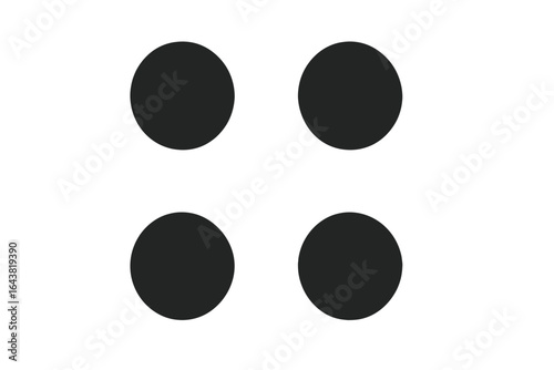 Black circles arranged in a square pattern on a white background demonstrating geometric simplicity and balance