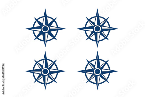 Graphic design of four directional compass icons in dark blue color arranged in a grid layout