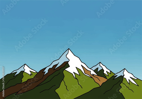 Snowy mountain peaks in a clear blue sky. Suitable for winterthemed designs, outdoorsy graphics, or natureinspired projects.