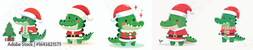 cute crocodile vector in Christmas costume