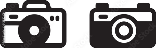 Two simple video camera icons in a flat silhouette style