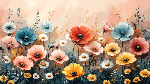 Springtime Floral Field Vector