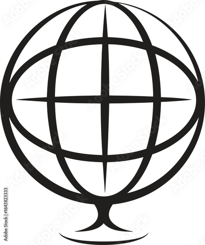 Hand drawn globe icon vector illustration, simple black and white line art, minimalist world map symbol, clean design for geography, travel, and education projects