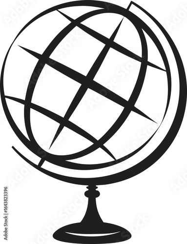 Hand drawn globe icon vector illustration, simple black and white line art, minimalist world map symbol, clean design for geography, travel, and education projects