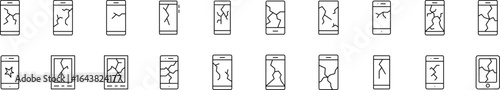 Phone Line Icon Collection. Broken Phone Outline Signs for Graphic and Web Design, Apps, Adverts, Various Cards