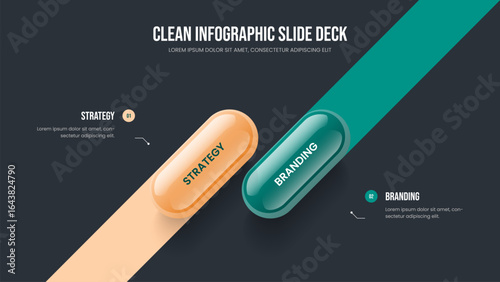 Sales Insight Two Element Diagram Slideshow Design. Financial Review Presentation Layout Vector Illustration. Visual Briefing 2 Step Infographic Slide Template.