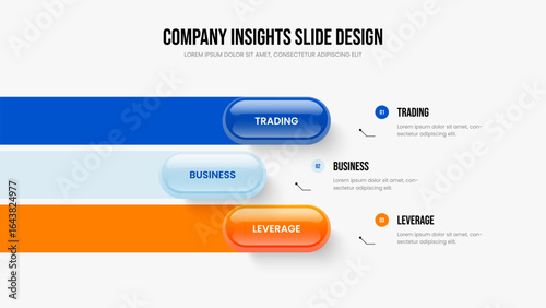 Advertising Portfolio Presentation Template Vector Illustration. Corporate Analysis 3 Step Diagram Frame Layout. Modern Growth Three Option Infographic Slide Design.