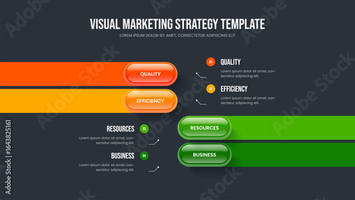 Consulting Innovation 4 Step Infographic Slide Layout. Advertising Planning Slideshow Design Vector Illustration. Marketing Briefing Four Element Diagram Presentation Template.