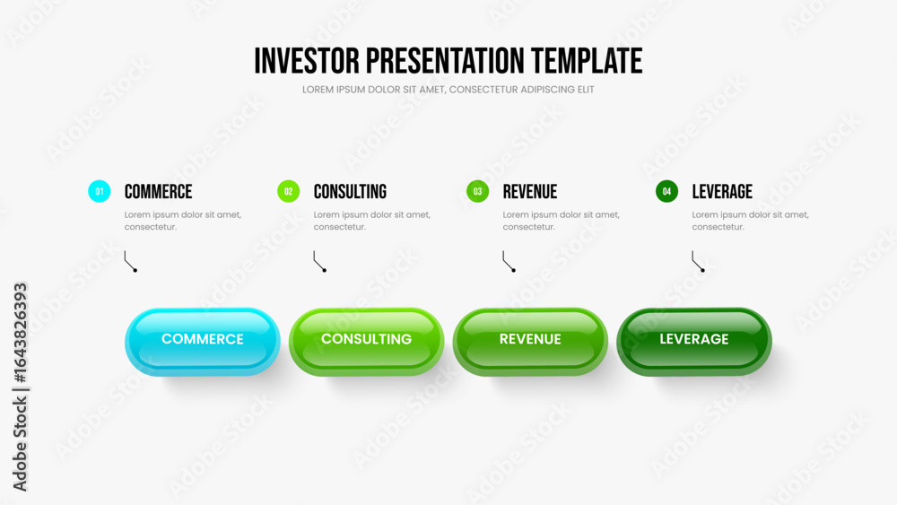 Naklejka premium Company Analysis Presentation Design Vector Illustration. Digital Forecast Four Element Infographic Frame Template. Advertising Strategy 4 Step Diagram Slide Layout.