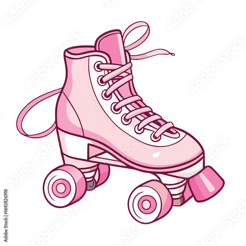 Pink roller skate with laces and wheels shoe