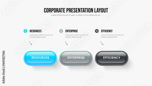 Marketing Overview Three Option Infographic Slideshow Template. Financial Innovation 3 Step Diagram Slide Design. Project Analysis Presentation Layout Vector Illustration.