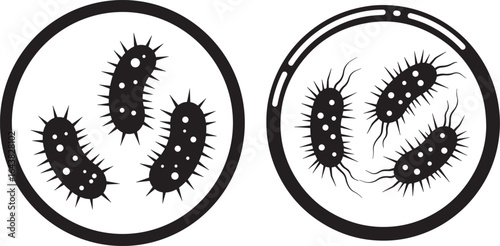 Microscopic bacteria cells in oval frames silhouette