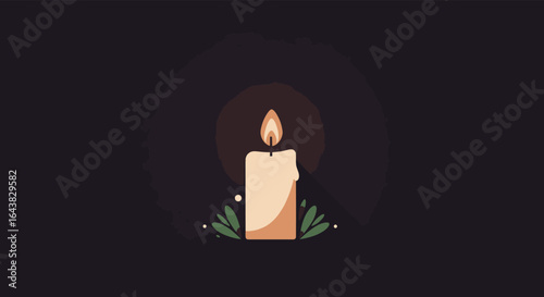 Burning candle glowing flame in dark background