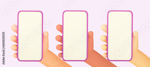 3d hands holding smartphone with blank screen Hands with mobile phone for web banner mobile app, smartphone services. Creative concept social media banner, business presentation. Vector illustration
