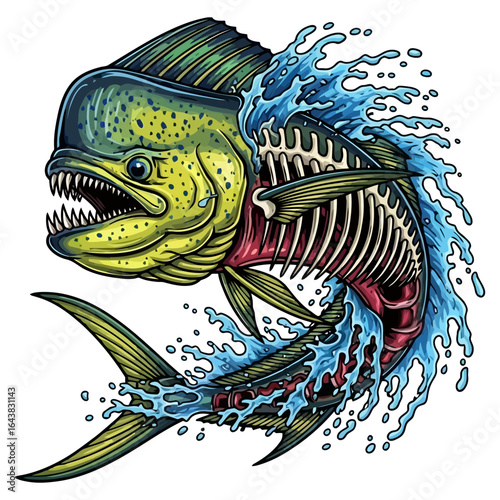 mahimahi dorado skeleton fishing illustration logo vector image t shirt