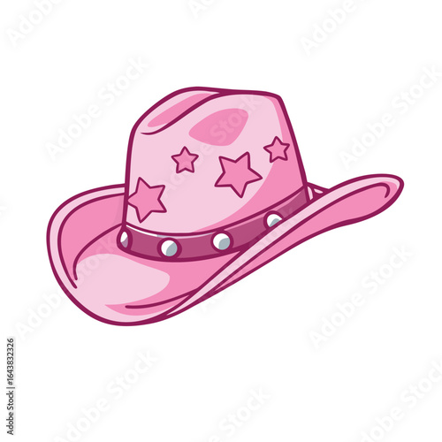 Pink cowboy hat with stars and studs vector