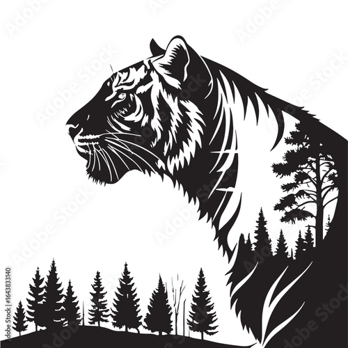 Φωτογραφία black caspian tiger Silhouette Vector, High Quality Illustration on White Backgr