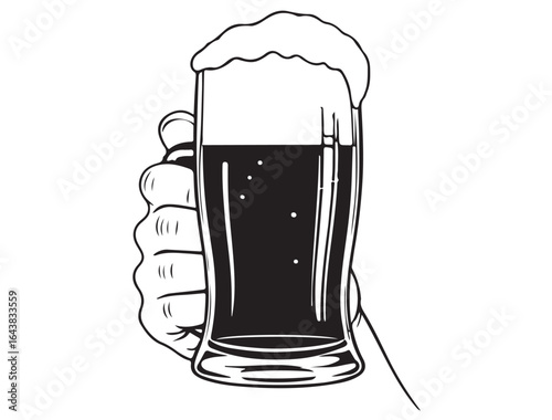 hand holding beer glass, black and white clip art preview