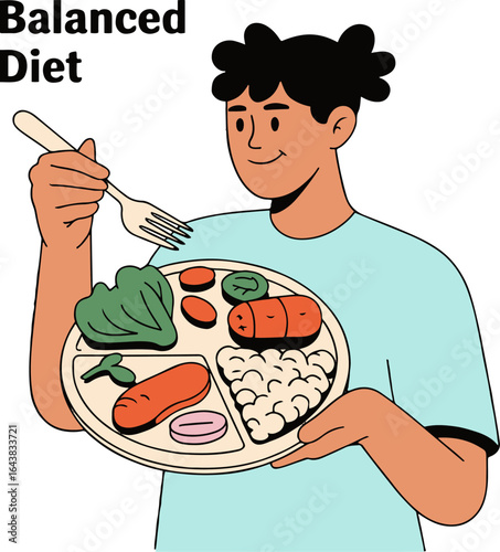 Person holding a plate with balanced diet of vegetables and protein for healthy eating lifestyle choice