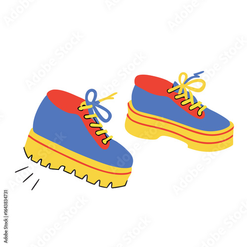 Blue red yellow platform sneakers with laces shoes footwear
