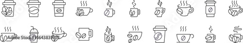 Coffee Thin Line Icon Set. Cup with Coffee Bean Outline Signs for Graphic and Web Design, Apps, Adverts, Various Cards