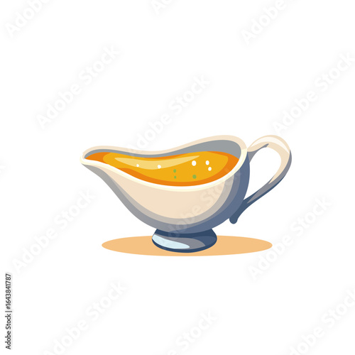 Flat minimalism vector illustration of a Thanksgiving  gravy boat with sauce