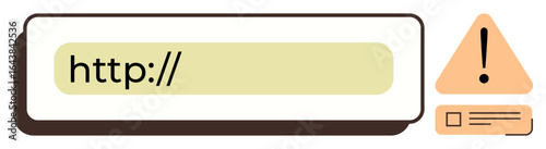 Browser URL bar with input field and triangular warning icon signaling error or caution. Ideal for cybersecurity, warning, caution, internet safety, online security, error notification, system alert