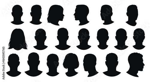 Seamless Pattern of Various People Head Silhouettes on White Background