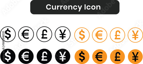 most traded currencies Set in the world. Populer currency symbol icon with us dollar, euro, Japanese yen, pound ste, and Chinese renminbi. Vector illustration isolated on white background