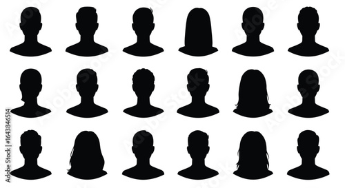 Collection of diverse people head silhouettes anonymous profiles vector illustration