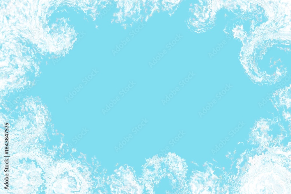 Fototapeta premium White abstract winter frost or cloud frame on a light blue background, with copy space.