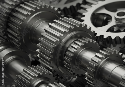Intricate metal gears interlocking mechanical engineering concept