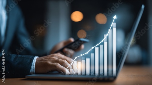 Businessman analyzing growth charts on laptop in office