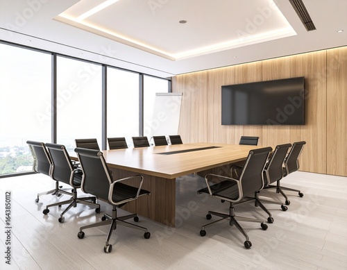 Modern conference room with large windows