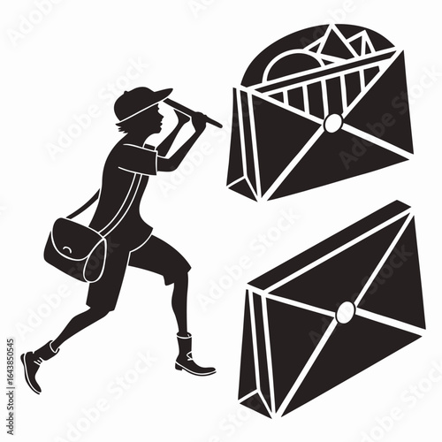 Person delivering mail with envelopes silhouette mail carrier