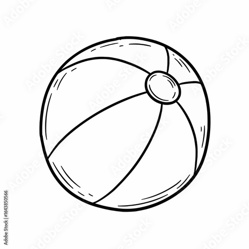 Simple hand-drawn beach ball outline. Black and white doodle sketch of a summer toy, vector graphic icon for design.