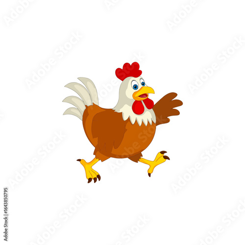 Joyful cartoon chicken running with wings spread, perfect for farm or playful designs