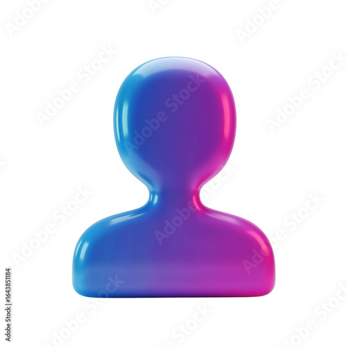 Abstract 3d rendered glowing gradient user profile icon with a smooth rounded shape isolated on transparent background