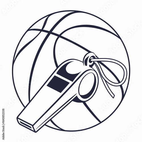 Basketball and referee whistle icon representing sports coaching and game officiating