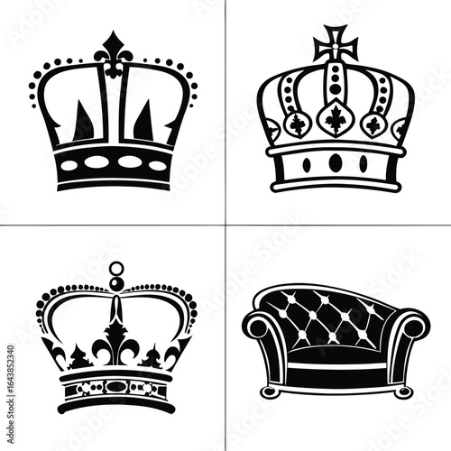 Royal crowns and ornate chair monarchy regal