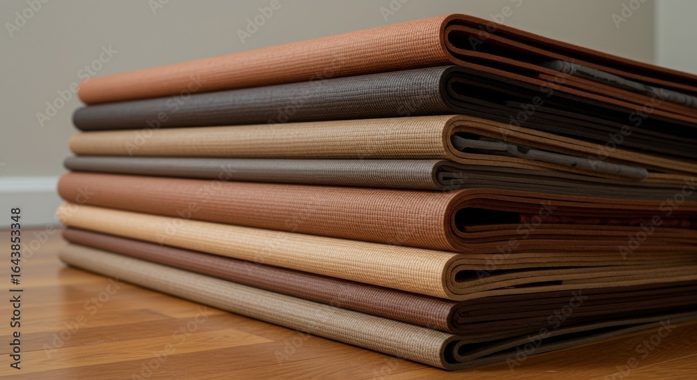 Obraz premium Stack of Earth-Toned Textured Mats on Wooden Floor