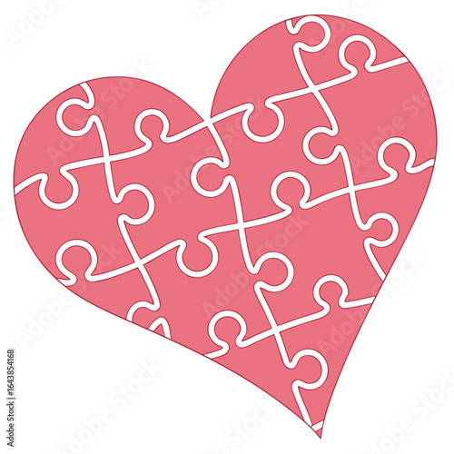 Pink heart shape composed of interconnected puzzle pieces symbolizing love and connection