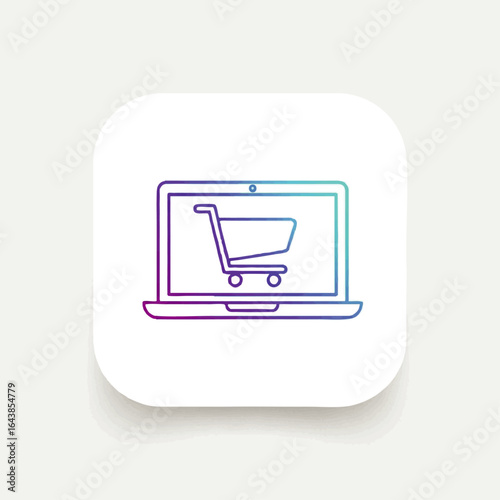A graphic of a laptop screen displaying a shopping cart, suggesting online shopping.