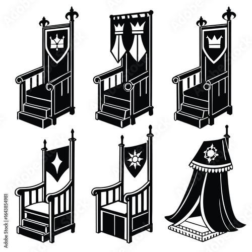 Royal thrones and canopy crown banner