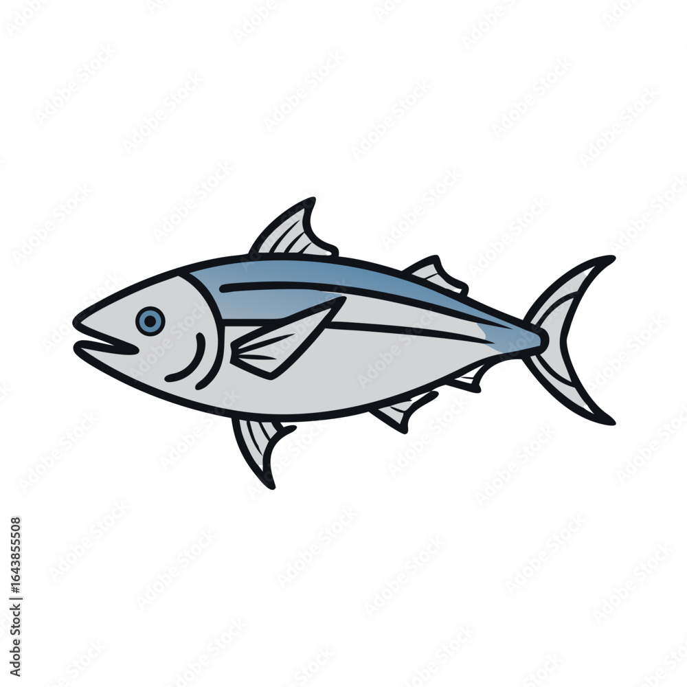Fototapeta premium Stylized tuna fish vector illustration with dark outlines isolated