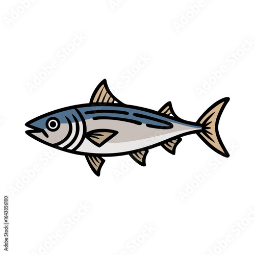 Graphic illustration of a tuna fish on black background